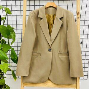 Khaki Beige Oversized Single Button Blazer Jacket